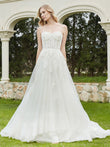 A-Linie Brautkleid mit Applikationen und Pinselschleppe – Elfenbeinfarben