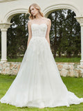 A-Linie Brautkleid mit Applikationen und Pinselschleppe – Elfenbeinfarben