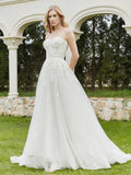 A-Linie Brautkleid mit Applikationen und Pinselschleppe – Elfenbeinfarben