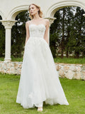 A-Linie Brautkleid mit Applikationen und Pinselschleppe – Elfenbeinfarben