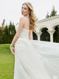 A-Linie Brautkleid mit Applikationen und Pinselschleppe – Elfenbeinfarben