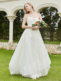 A-Linie Brautkleid mit Applikationen und Pinselschleppe – Elfenbeinfarben