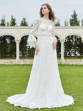 Illusionsausschnitt 3/4-Ärmel Spitze A-Linie Brautkleid-Elfenbein Brautkleider Kleider