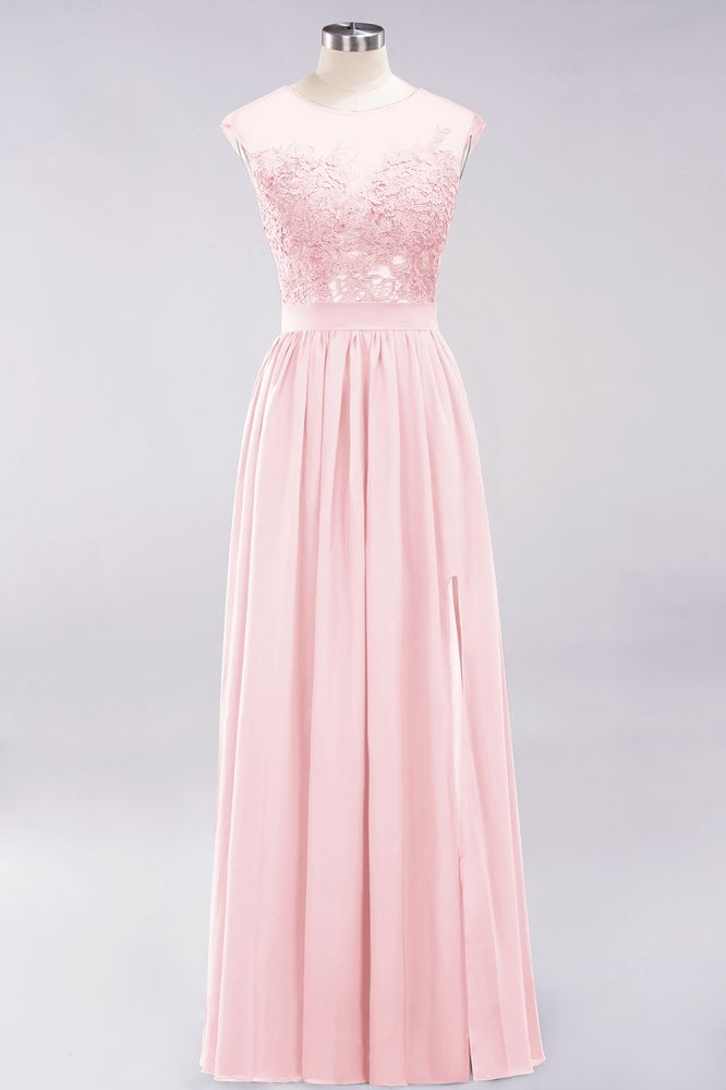 Elegant Chiffon Lace Sleeveless Long Bridesmaid Dresses with Appliques Evening Prom Dress