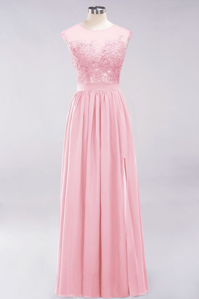 Elegant Chiffon Lace Sleeveless Long Bridesmaid Dresses with Appliques Evening Prom Dress