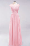 Elegant Chiffon Lace Sleeveless Long Bridesmaid Dresses with Appliques Evening Prom Dress