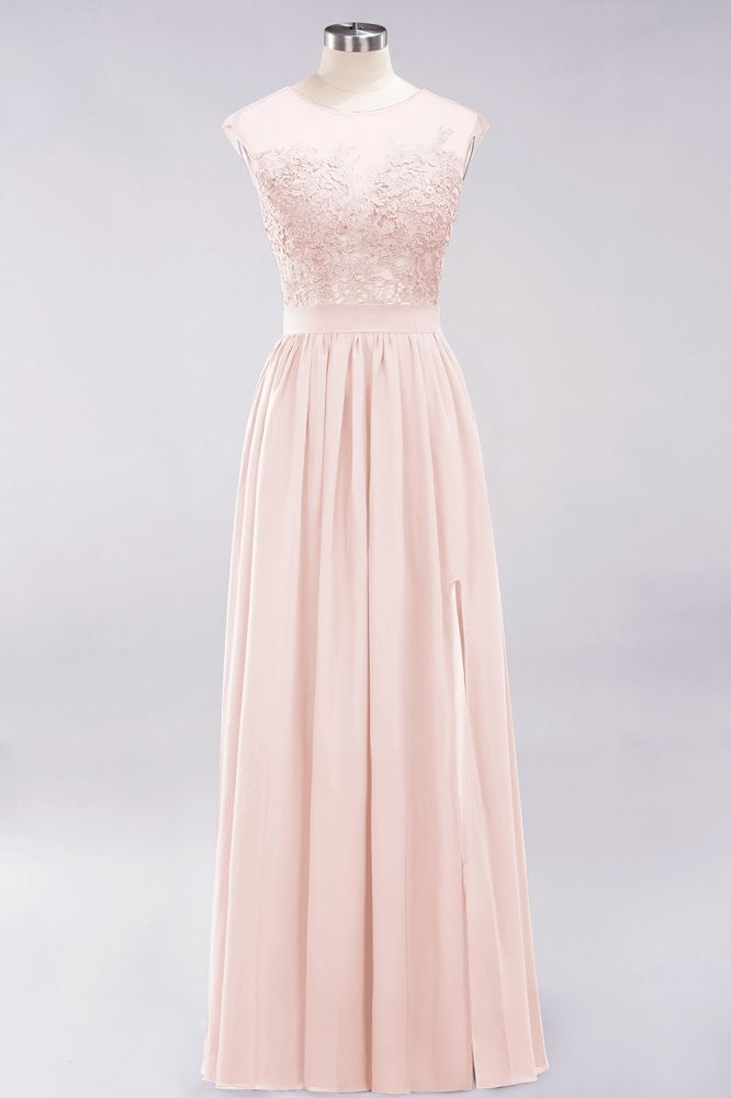 Elegant Chiffon Lace Sleeveless Long Bridesmaid Dresses with Appliques Evening Prom Dress