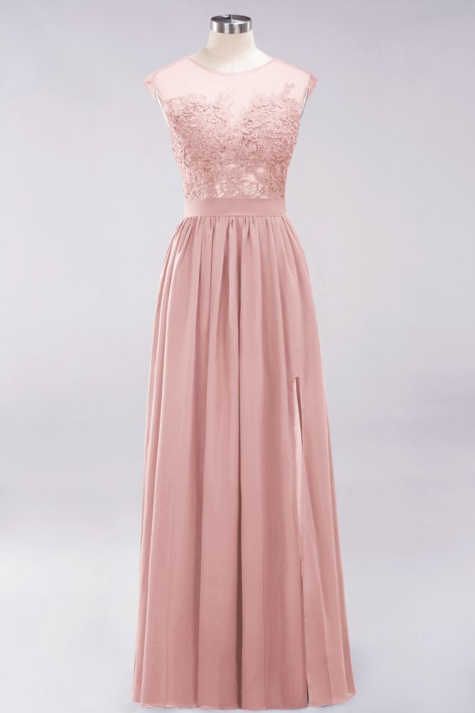Elegant Chiffon Lace Sleeveless Long Bridesmaid Dresses with Appliques Evening Prom Dress