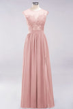Elegant Chiffon Lace Sleeveless Long Bridesmaid Dresses with Appliques Evening Prom Dress