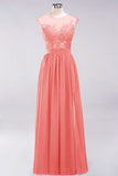 Elegant Chiffon Lace Sleeveless Long Bridesmaid Dresses with Appliques Evening Prom Dress
