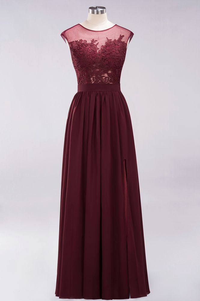 Elegant Chiffon Lace Sleeveless Long Bridesmaid Dresses with Appliques Evening Prom Dress