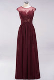 Elegant Chiffon Lace Sleeveless Long Bridesmaid Dresses with Appliques Evening Prom Dress
