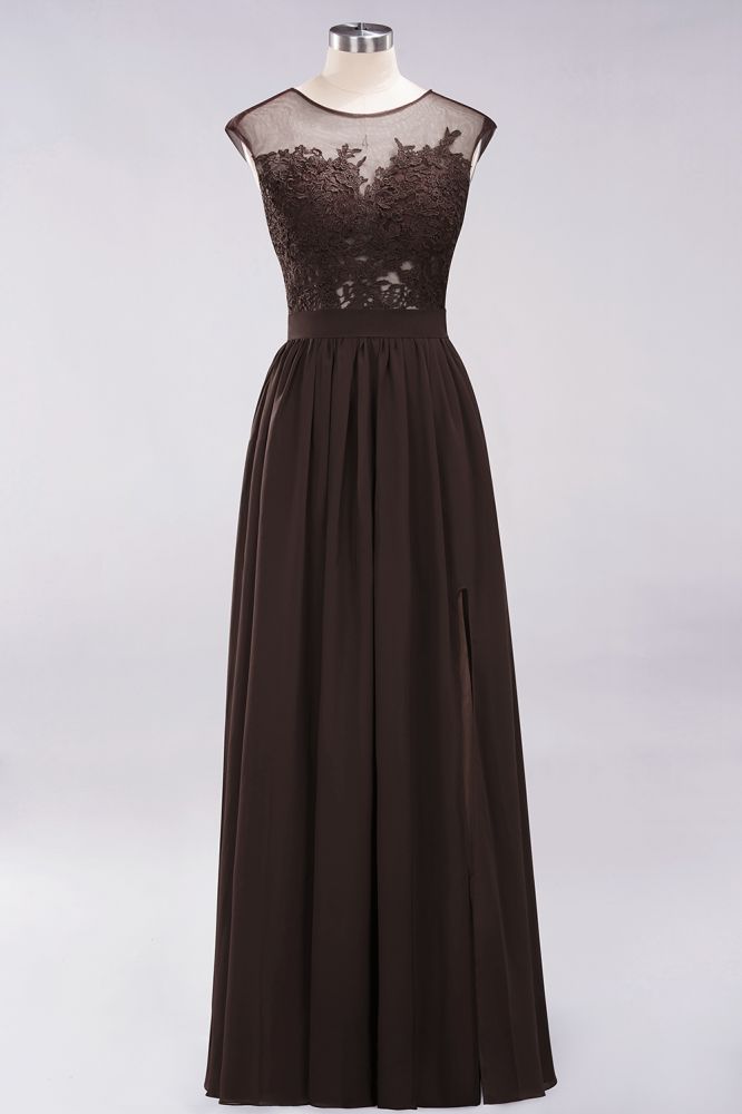 Elegant Chiffon Lace Sleeveless Long Bridesmaid Dresses with Appliques Evening Prom Dress