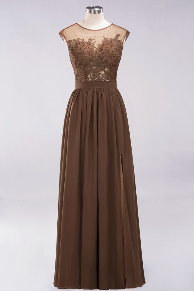 Elegant Chiffon Lace Sleeveless Long Bridesmaid Dresses with Appliques Evening Prom Dress