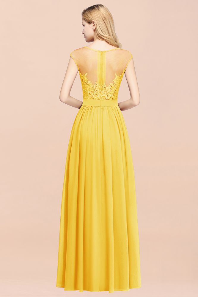 Elegant Chiffon Lace Sleeveless Long Bridesmaid Dresses with Appliques Evening Prom Dress