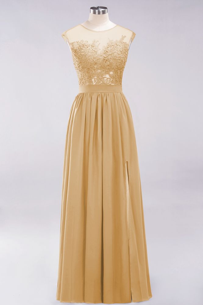 Elegant Chiffon Lace Sleeveless Long Bridesmaid Dresses with Appliques Evening Prom Dress