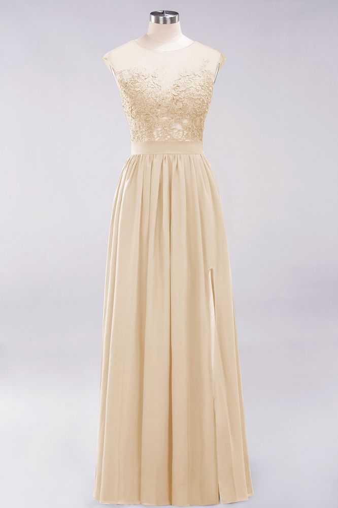 Elegant Chiffon Lace Sleeveless Long Bridesmaid Dresses with Appliques Evening Prom Dress