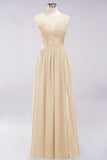 Elegant Chiffon Lace Sleeveless Long Bridesmaid Dresses with Appliques Evening Prom Dress