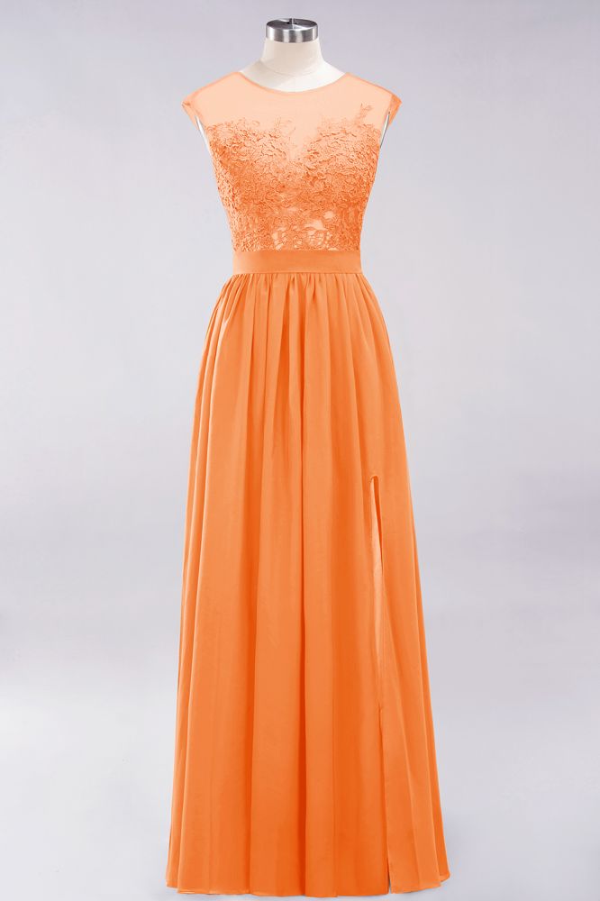 Elegant Chiffon Lace Sleeveless Long Bridesmaid Dresses with Appliques Evening Prom Dress
