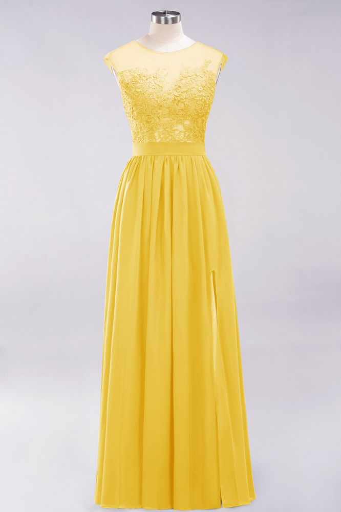 Elegant Chiffon Lace Sleeveless Long Bridesmaid Dresses with Appliques Evening Prom Dress