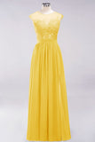 Elegant Chiffon Lace Sleeveless Long Bridesmaid Dresses with Appliques Evening Prom Dress
