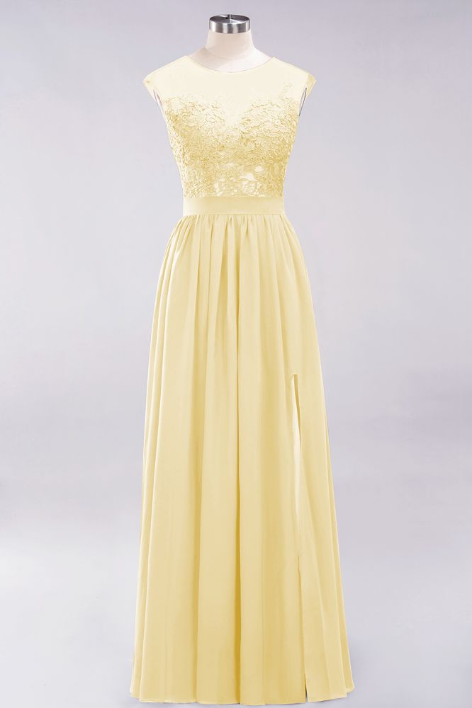 Elegant Chiffon Lace Sleeveless Long Bridesmaid Dresses with Appliques Evening Prom Dress