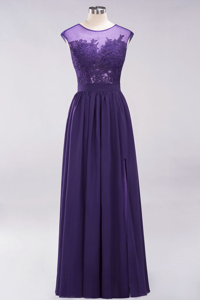Elegant Chiffon Lace Sleeveless Long Bridesmaid Dresses with Appliques Evening Prom Dress