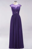 Elegant Chiffon Lace Sleeveless Long Bridesmaid Dresses with Appliques Evening Prom Dress