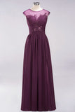 Elegant Chiffon Lace Sleeveless Long Bridesmaid Dresses with Appliques Evening Prom Dress