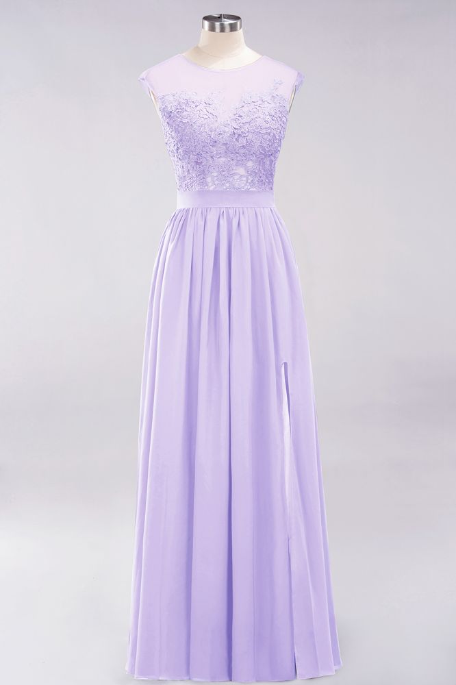 Elegant Chiffon Lace Sleeveless Long Bridesmaid Dresses with Appliques Evening Prom Dress