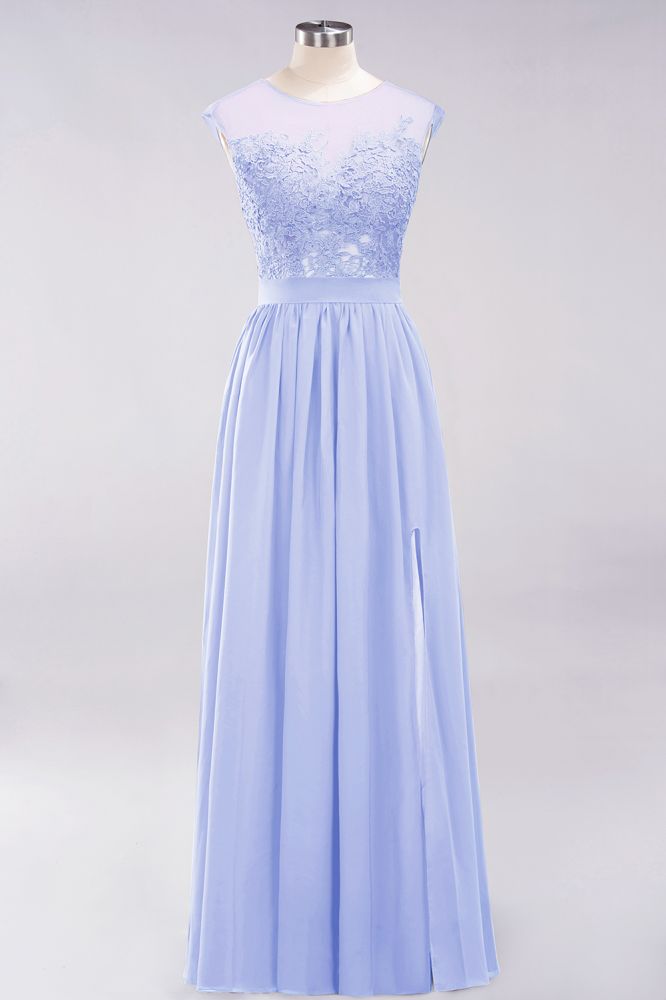 Elegant Chiffon Lace Sleeveless Long Bridesmaid Dresses with Appliques Evening Prom Dress
