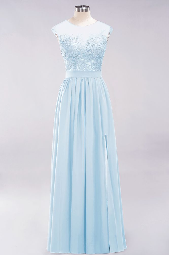Elegant Chiffon Lace Sleeveless Long Bridesmaid Dresses with Appliques Evening Prom Dress