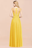 Elegant Chiffon Lace Sleeveless Long Bridesmaid Dresses with Appliques Evening Prom Dress