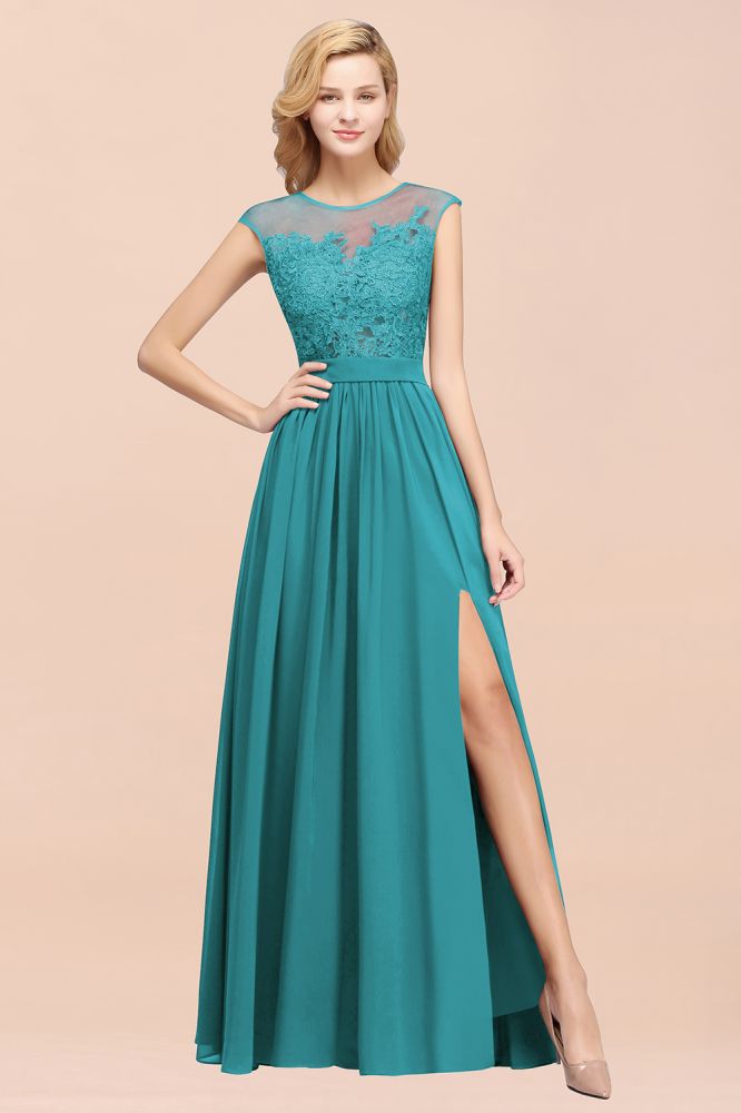 Elegant Chiffon Lace Sleeveless Long Bridesmaid Dresses with Appliques Evening Prom Dress
