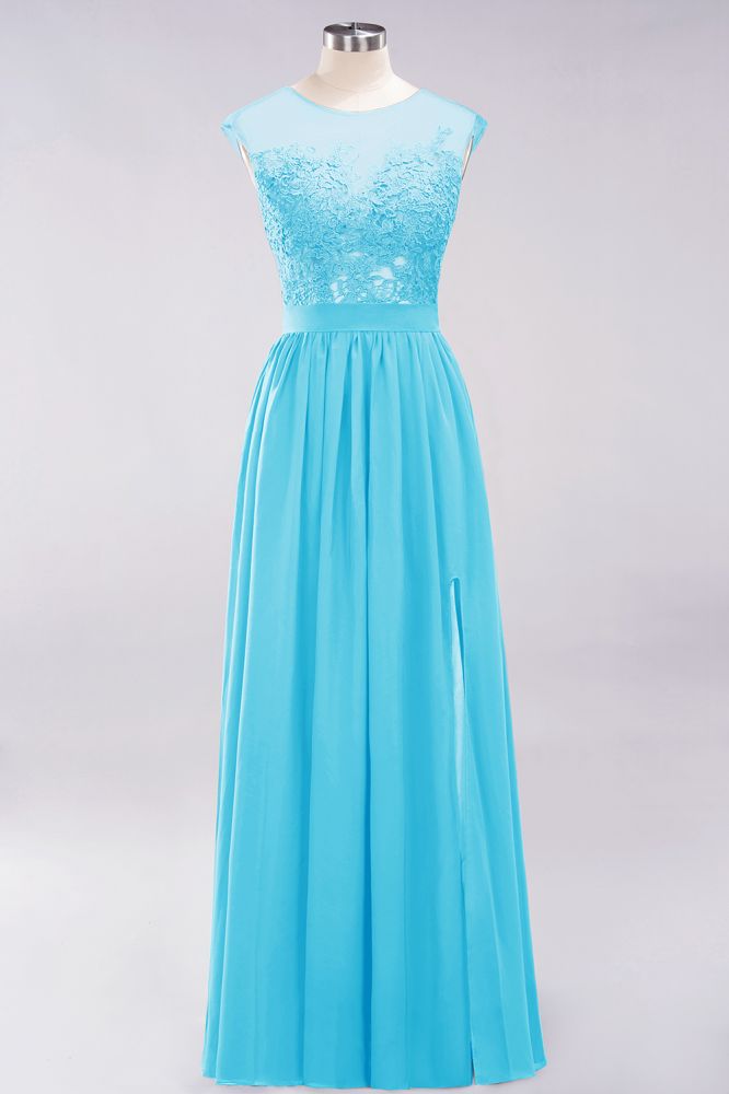 Elegant Chiffon Lace Sleeveless Long Bridesmaid Dresses with Appliques Evening Prom Dress