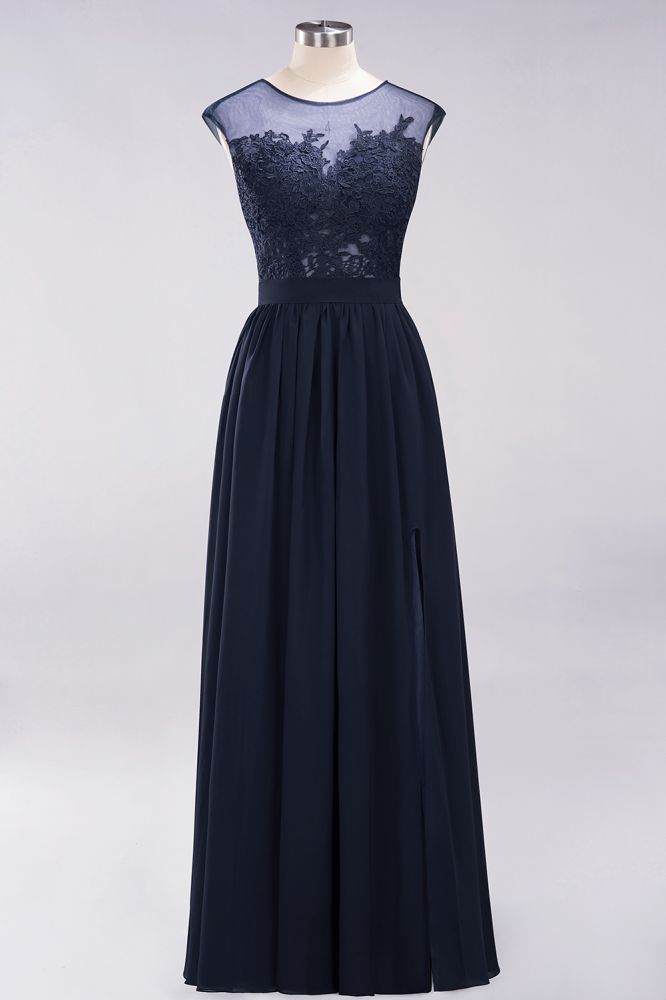 Elegant Chiffon Lace Sleeveless Long Bridesmaid Dresses with Appliques Evening Prom Dress