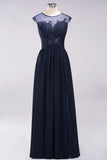 Elegant Chiffon Lace Sleeveless Long Bridesmaid Dresses with Appliques Evening Prom Dress