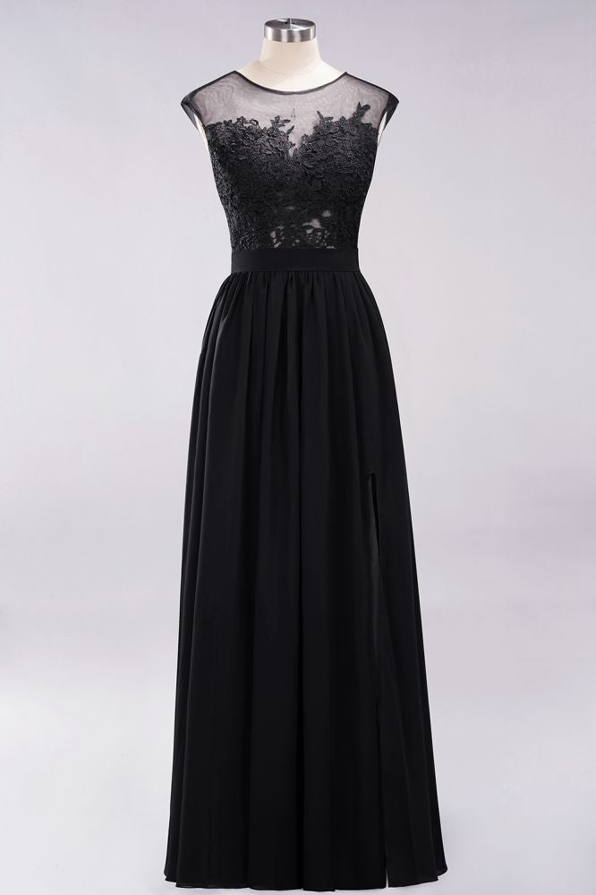 Elegant Chiffon Lace Sleeveless Long Bridesmaid Dresses with Appliques Evening Prom Dress