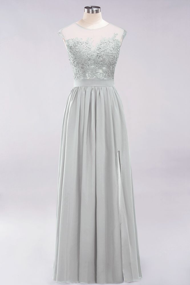 Elegant Chiffon Lace Sleeveless Long Bridesmaid Dresses with Appliques Evening Prom Dress