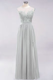 Elegant Chiffon Lace Sleeveless Long Bridesmaid Dresses with Appliques Evening Prom Dress