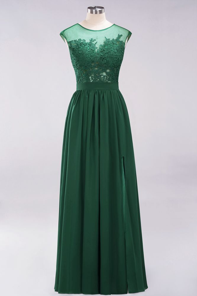 Elegant Chiffon Lace Sleeveless Long Bridesmaid Dresses with Appliques Evening Prom Dress