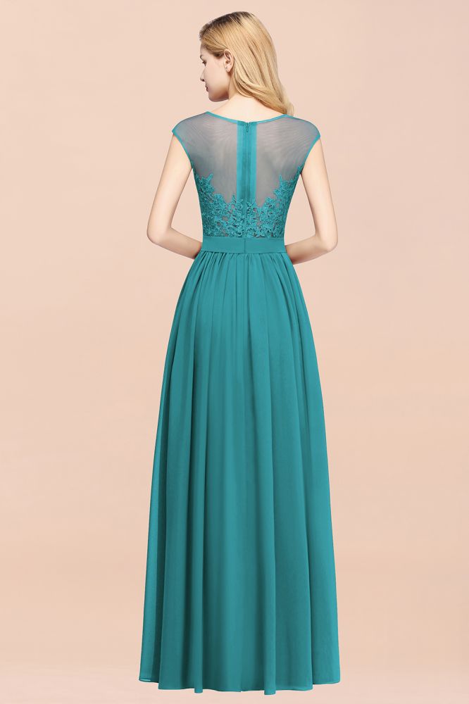Elegant Chiffon Lace Sleeveless Long Bridesmaid Dresses with Appliques Evening Prom Dress