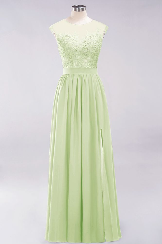 Elegant Chiffon Lace Sleeveless Long Bridesmaid Dresses with Appliques Evening Prom Dress