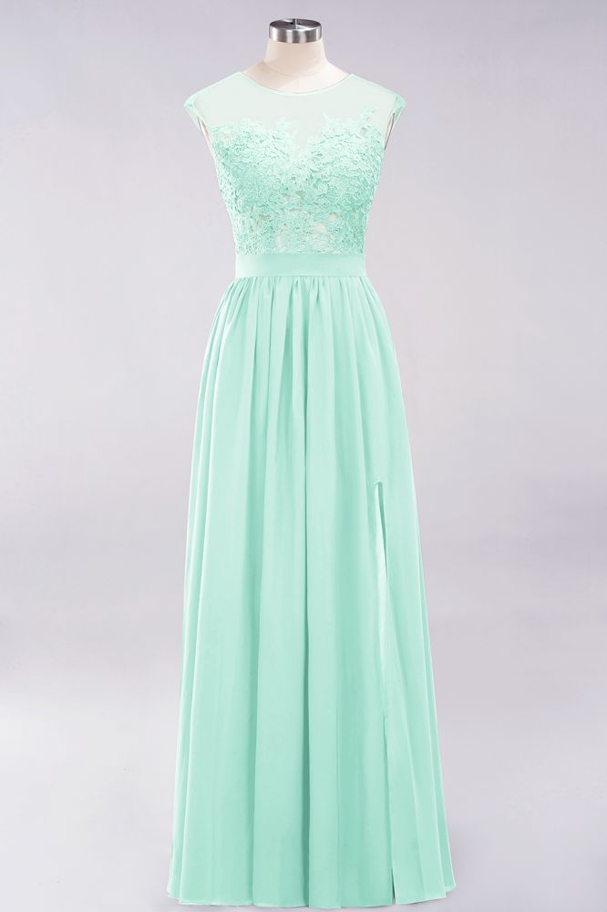 Elegant Chiffon Lace Sleeveless Long Bridesmaid Dresses with Appliques Evening Prom Dress