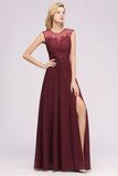 Elegant Chiffon Lace Sleeveless Long Bridesmaid Dresses with Appliques Evening Prom Dress