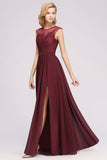 Elegant Chiffon Lace Sleeveless Long Bridesmaid Dresses with Appliques Evening Prom Dress