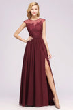 Elegant Chiffon Lace Sleeveless Long Bridesmaid Dresses with Appliques Evening Prom Dress