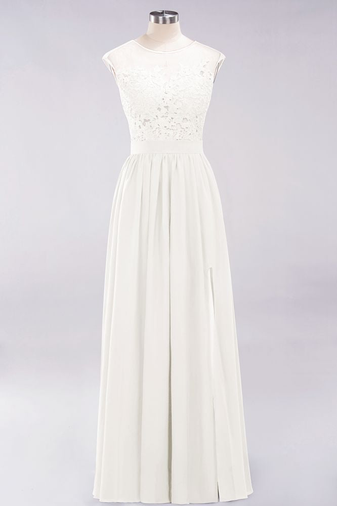Elegant Chiffon Lace Sleeveless Long Bridesmaid Dresses with Appliques Evening Prom Dress