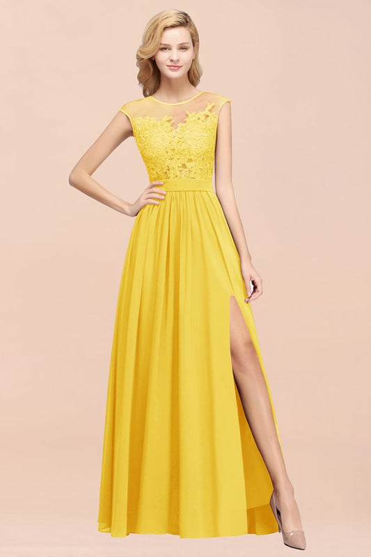 Elegant Chiffon Lace Sleeveless Long Bridesmaid Dresses with Appliques Evening Prom Dress
