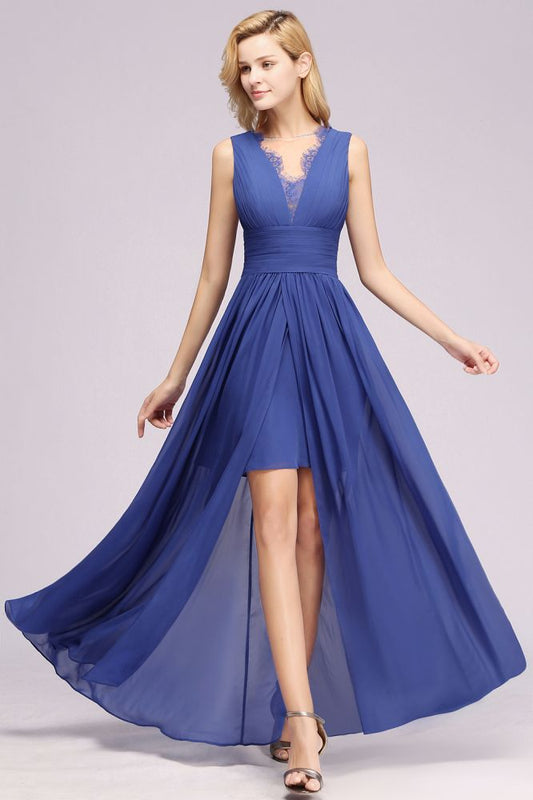 Elegant Chiffon Lace Sleeveless Long Ruffles Bridesmaid Dress Prom Evening Dresses